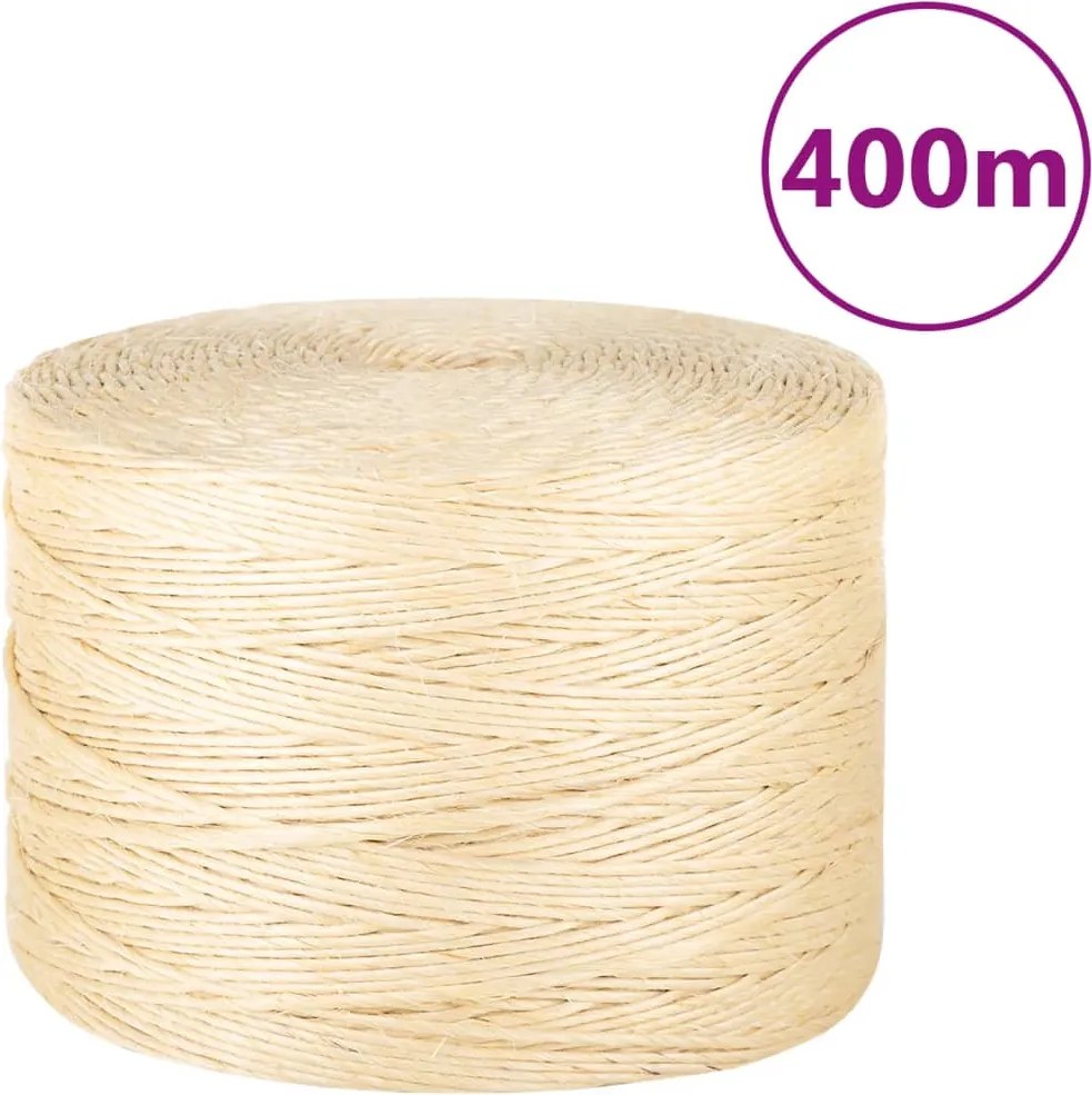 vidaXL Frânghie, 400 m, sisal 100%, 3 mm