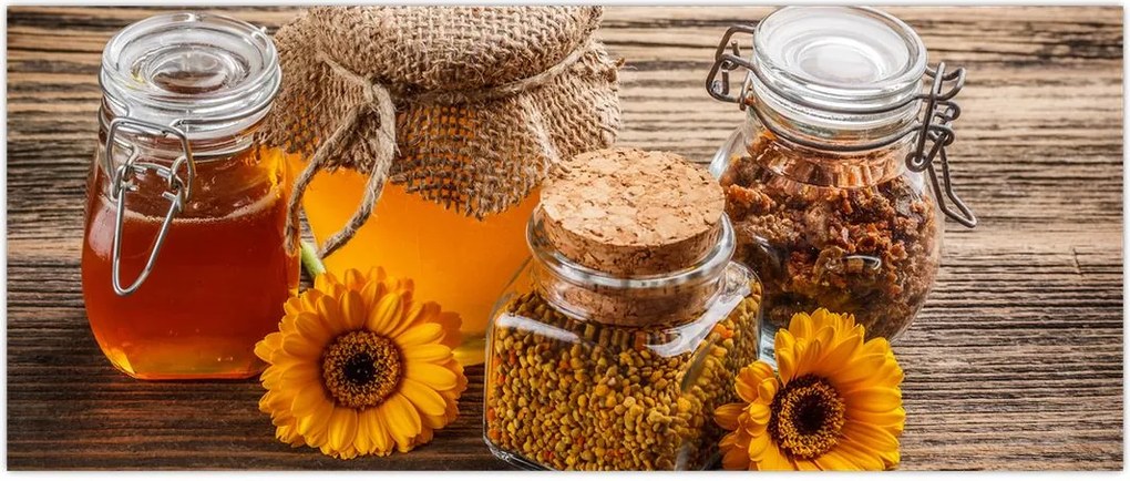 Tablou - Natura morta cu borcane de miere (120x50 cm)