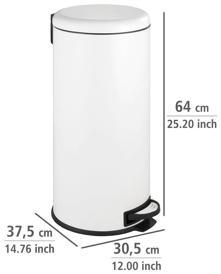 Coș de gunoi alb cu pedală din oțel 30 l Leman – Wenko