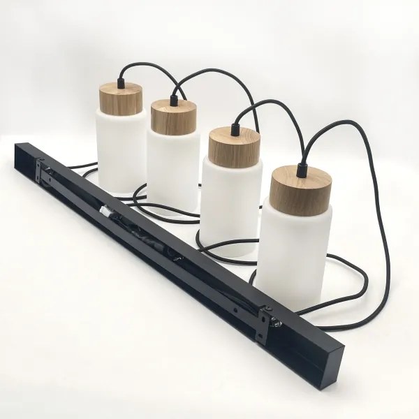 Lustră suspendată pe cablu MARKUS, 4 x E27, 15W, 230V, negru/stejar