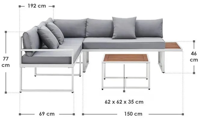 Juskys Set de grădină din metal St. Tropez - alb/cuşete gri