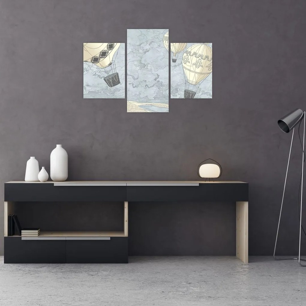 Tablou - Baloane deasupra orașului, nuanțe reci (90x60 cm)