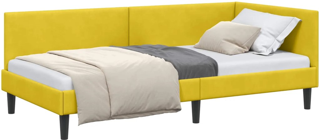 vidaXL Cadru de pat colțar cu headboard Galben 80 cm x 200 cm Catifea