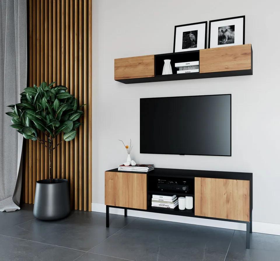 Comodă TV cu doua usi si doua rafturi, 120x50 cm, Lanzzi, Eltap (Culoare: Negru)