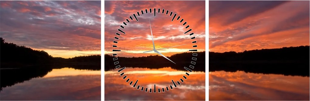 Tablou - Apus de soare peste lac (cu ceas) (90x30 cm)