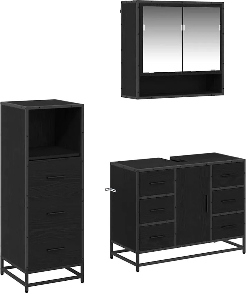 vidaXL Set de mobilier pentru baie 3 pcs Stejar Negru Lemn compozit