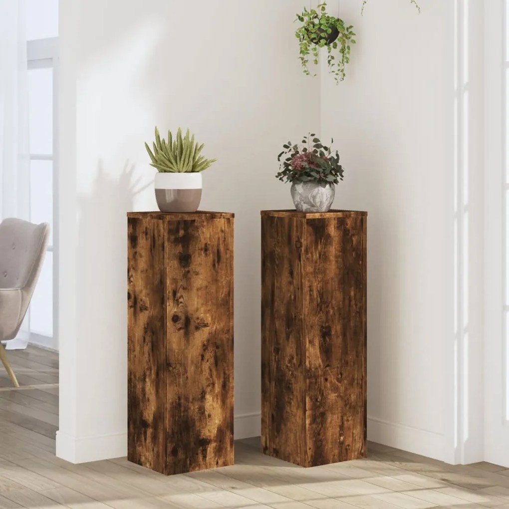vidaXL Suporturi de plante 2 buc. stejar fumuriu 25x25x80 cm lemn
