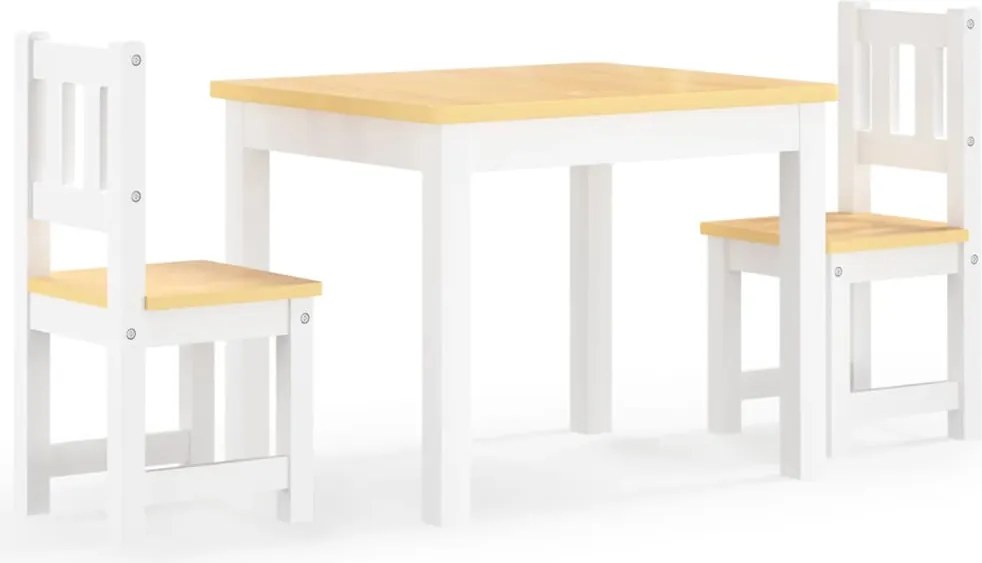 vidaXL Set masă&scaune pentru copii, 3 piese, alb și bej, MDF