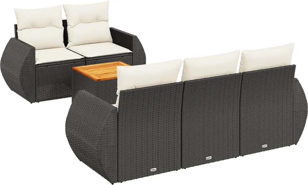 vidaXL Set mobilier de grădină cu perne, 6 piese, negru, poliratan