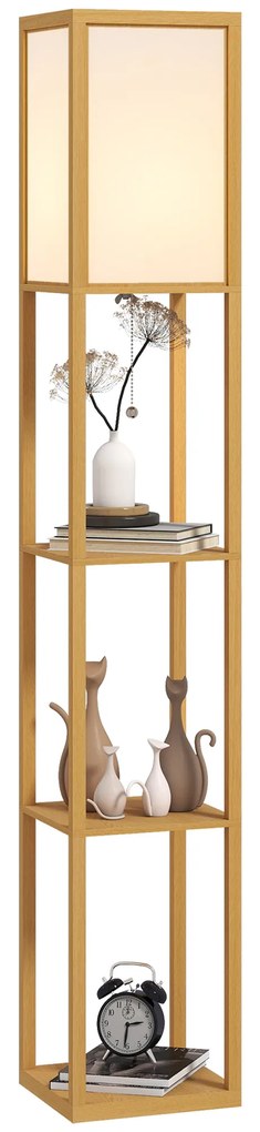 HOMCOM Lampă de Podea cu Rafturi de Depozitare Soclu E27 pentru Living Dormitor Birou Natural | Aosom Romania