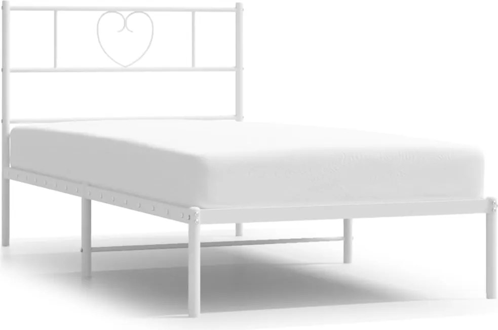 vidaXL Cadru de pat metalic fără saltea, cu tăblie, alb, 75x190 cm