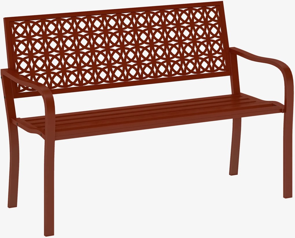 Outsunny Bancă exterioară, bancă de grădină din oțel, spătar decupat, cotiere, pentru 2 persoane, Roșu | Aosom Romania