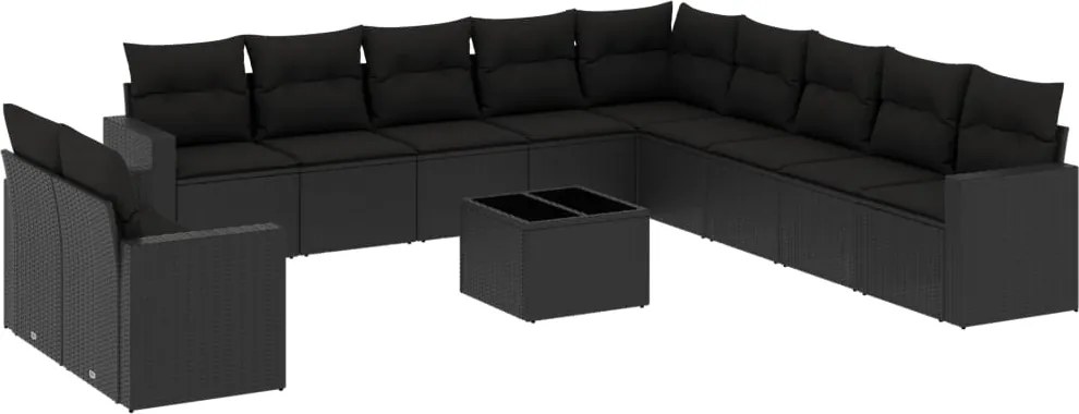 vidaXL Set canapele de grădină, 12 piese, cu perne, negru, poliratan