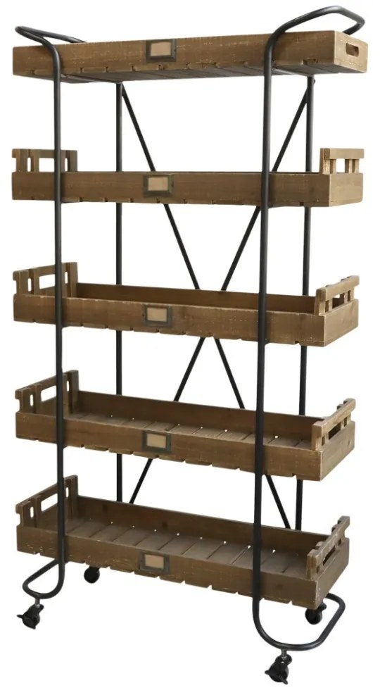 Etajera din lemn reciclat si metal, cu 5 rafturi