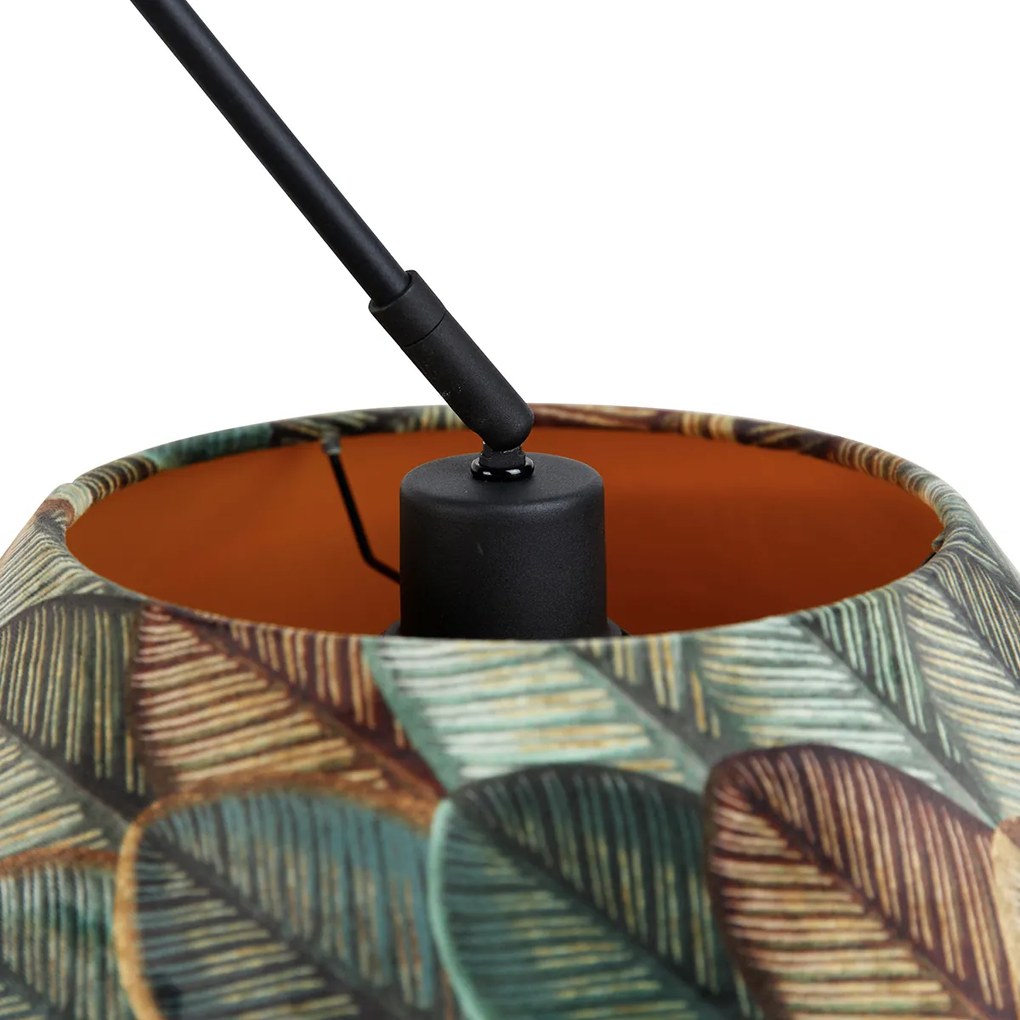 Lampă Pandantiv Negru cu Abajur Dublu din Catifea, Design Frunze și Bej - Blitz