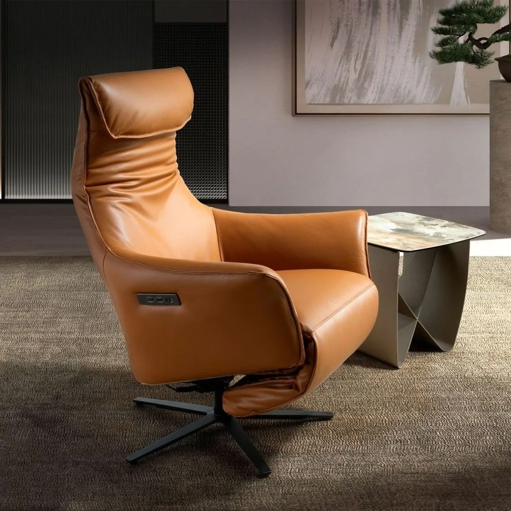 Fotoliu pivotant, functie relax, tapitat cu piele Brown