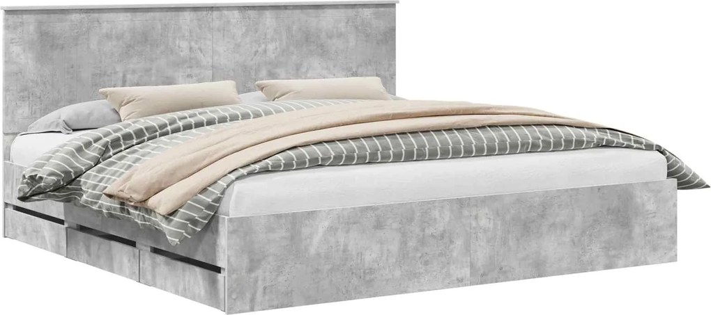 vidaXL Cadru de pat Gri din beton 200 x 200 cm Lemn Ingineresc