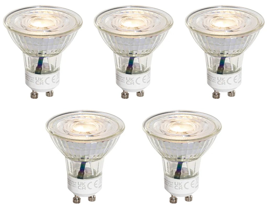 Set de 5 becuri LED GU10 50mm cu Kelvin reglabil în 3 trepte, transparente, 4,5W 380 lm 2000-2700K