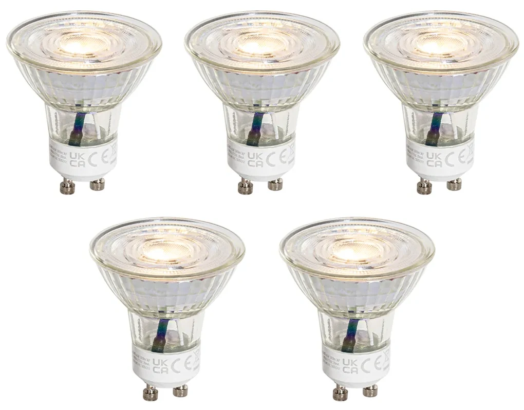 Set de 5 becuri LED GU10 50mm cu Kelvin reglabil în 3 trepte, transparente, 4,5W 380 lm 2000-2700K