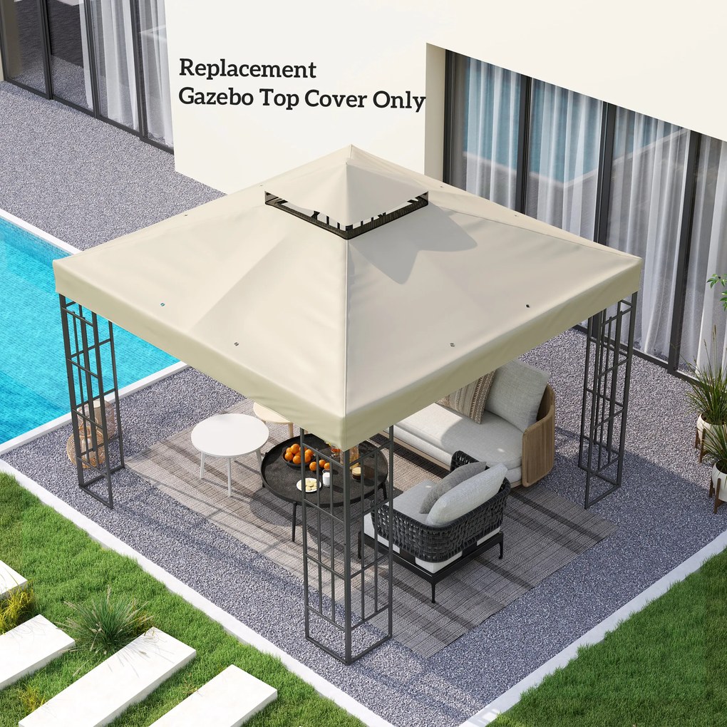 Outsunny Înveliș de Înlocuire pentru Pergolă de Grădină cu Două Niveluri și Orificii de Drenaj, 300x300 cm, Alb Crem | Aosom Romania