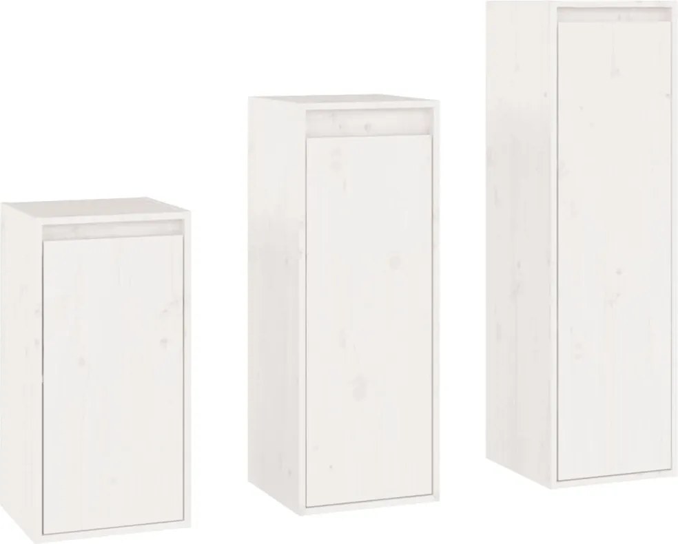 vidaXL Comode TV, alb, 3 buc., lemn masiv de pin