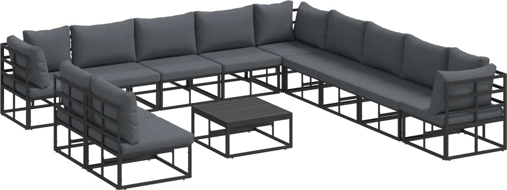 vidaXL Set de canapele pentru grădină cu pernă 12 pcs Negru Aluminiu
