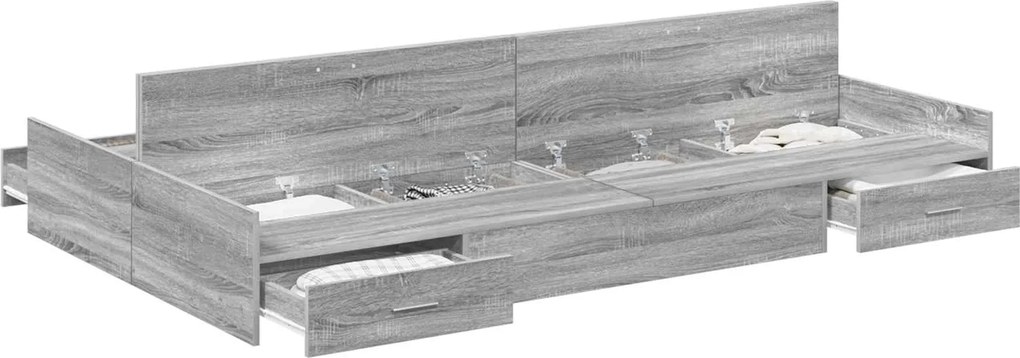 vidaXL Cadru de pat cu depozitare cu headboard Gri Sonoma 120 x 190 cm