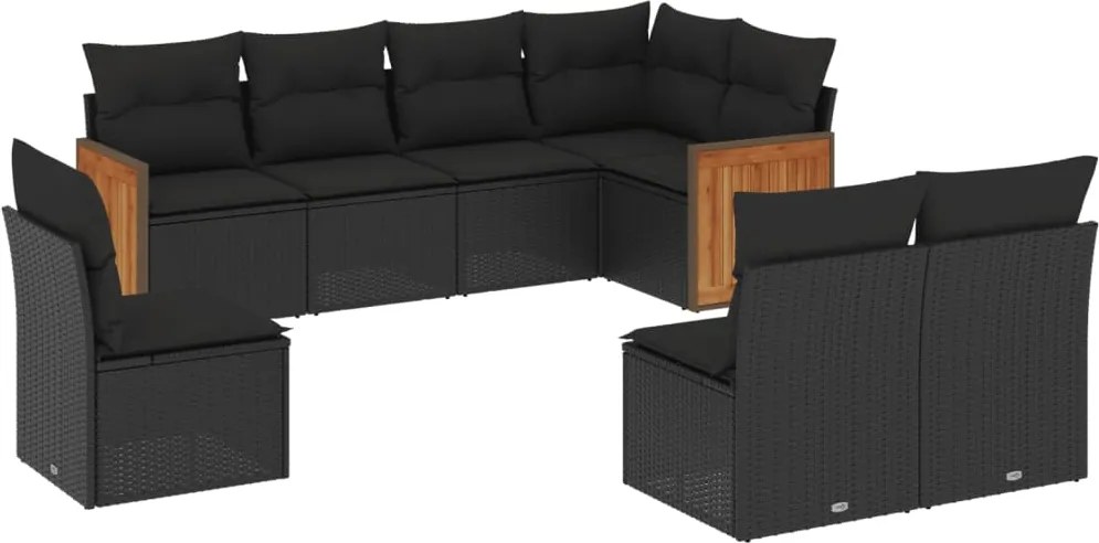 vidaXL Set mobilier de grădină cu perne, 8 piese, negru, poliratan
