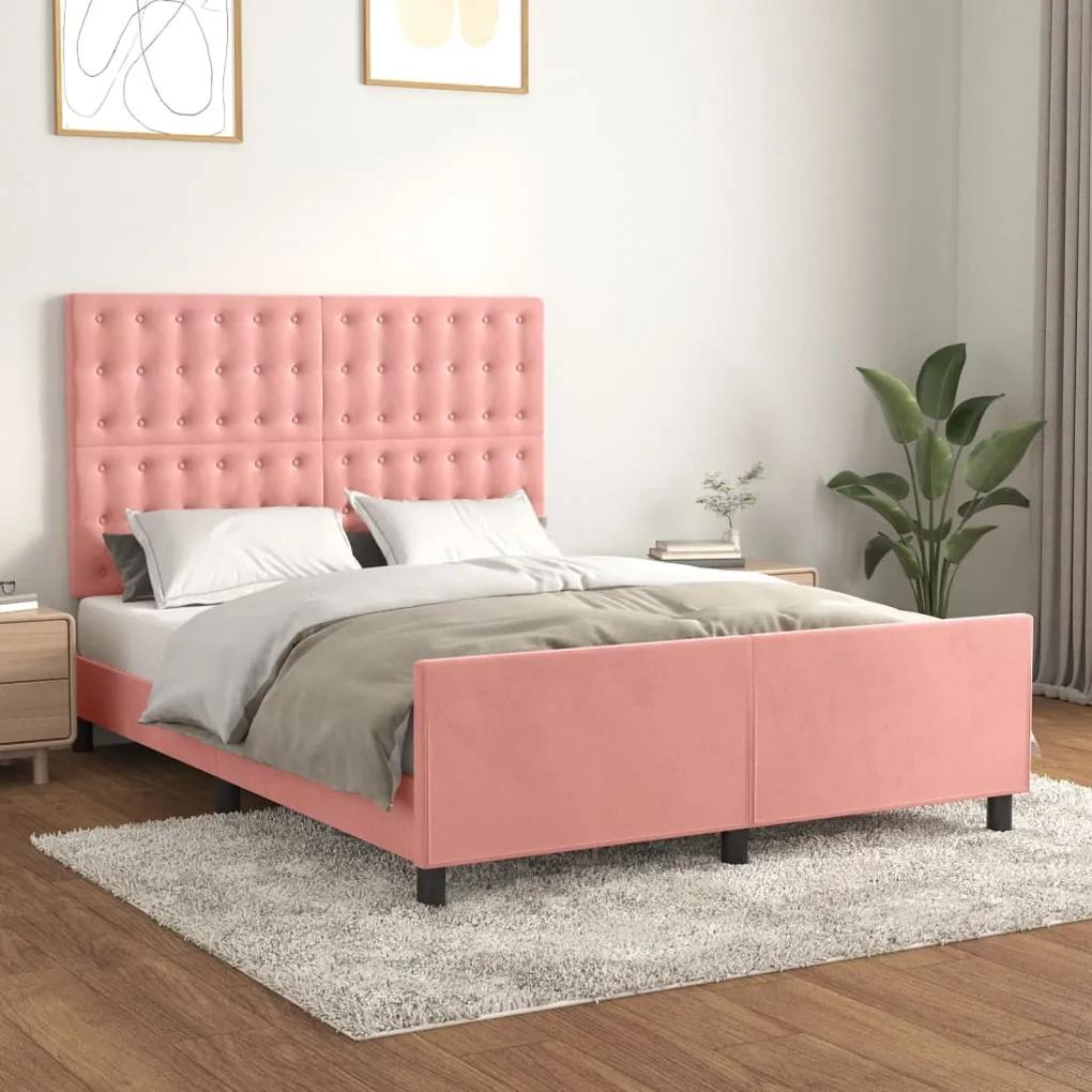 3126006 vidaXL Cadru de pat cu tăblie, roz, 140x200 cm, catifea