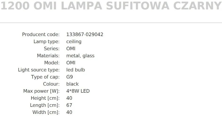 Lustra Moderna, 4 Surse de Lumina, G9, Negru, Omi