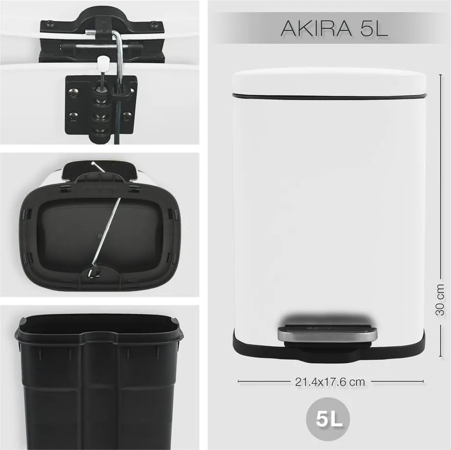 Coș de gunoi alb mat cu pedală din oțel 5 l Akira – Spirella