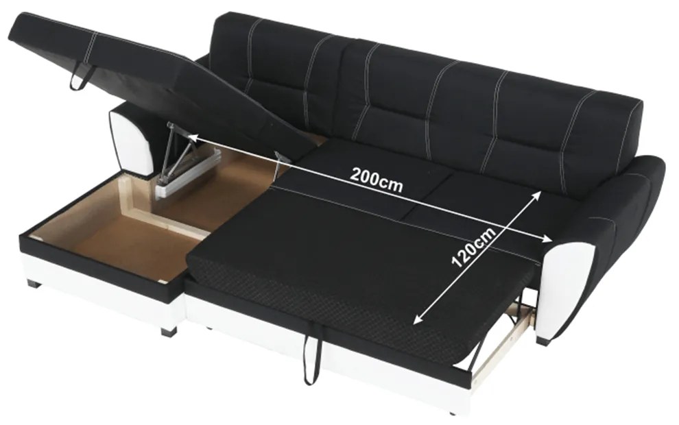 Colţar, piele ecologică albă/material textil negru, model stânga, MARUTI