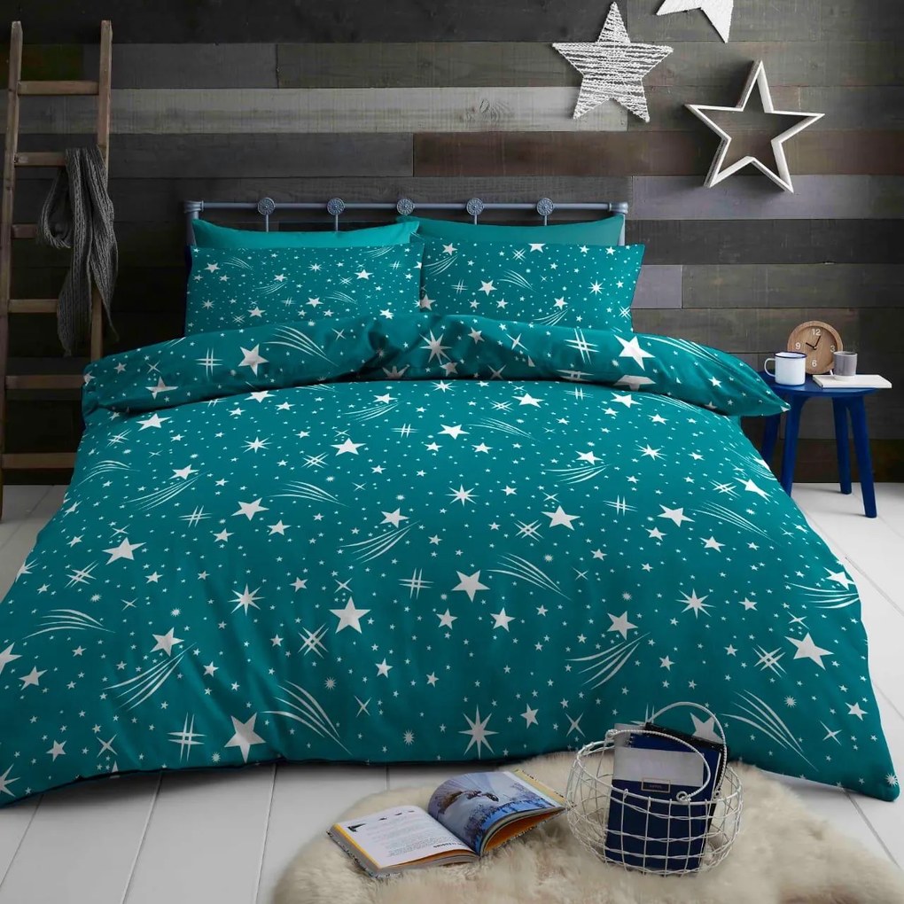 Lenjerie de pat din flanel NIGHT SKY turcoaz Dimensiune lenjerie de pat: 2 buc 70 x 90 cm | 200 x 220 cm