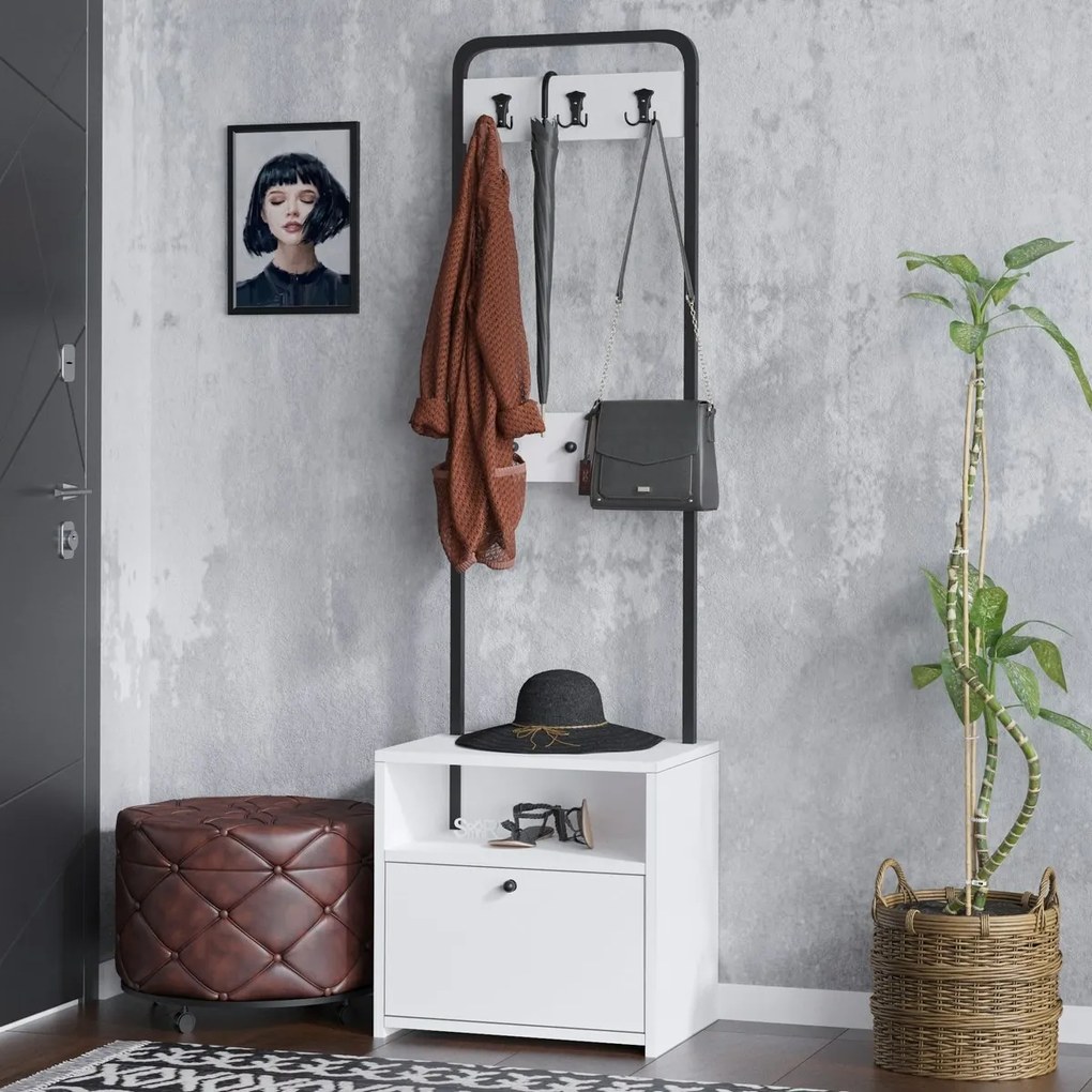 Cuier cu raft pentru pantofi Quinn White and Black