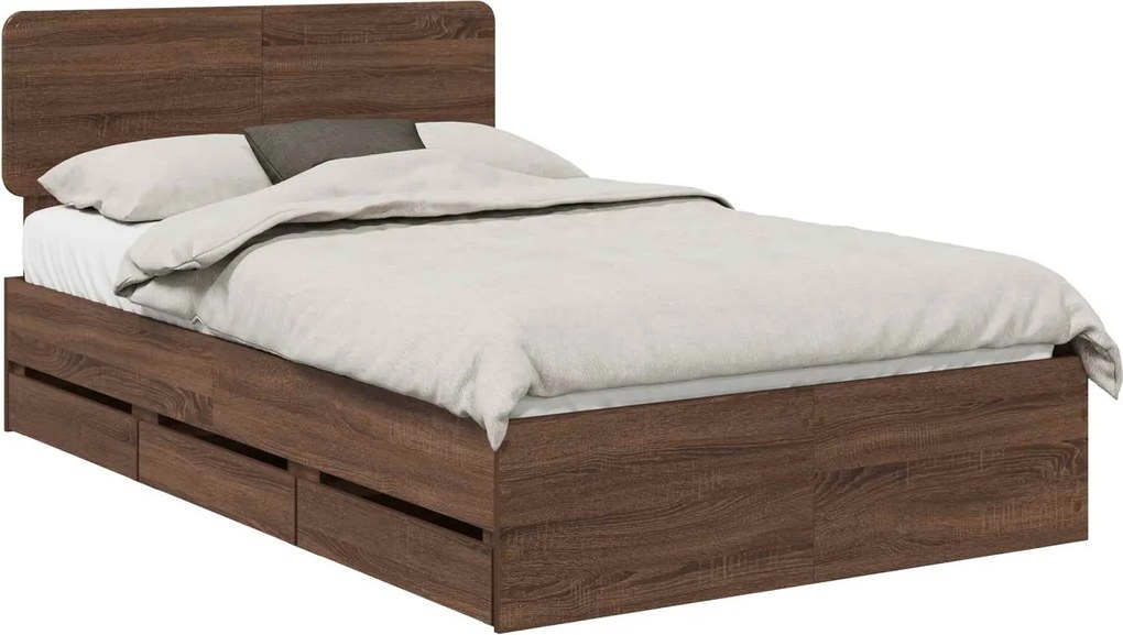 vidaXL Cadru de pat cu sertar Stejar maro 120 x 200 cm Lemn prelucrat