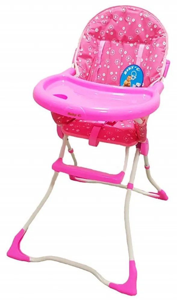 Scaun de masa pentru copii si bebe Baby Care™ CH ,Pliabil, Centura de siguranta, Sezut comfortabil, Masuta detasabila, Model Floricele , Roz