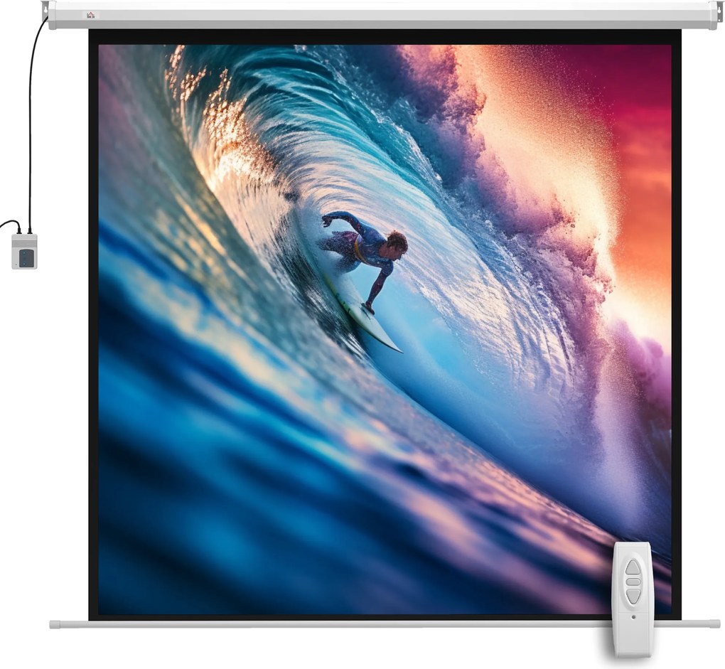 HOMCOM Ecran Proiector de 92 Inch cu Telecomandă, Pânză de Proiector Rulabilă din Plastic și Metal, 189,5x8x189,5 cm, Alb | Aosom Romania