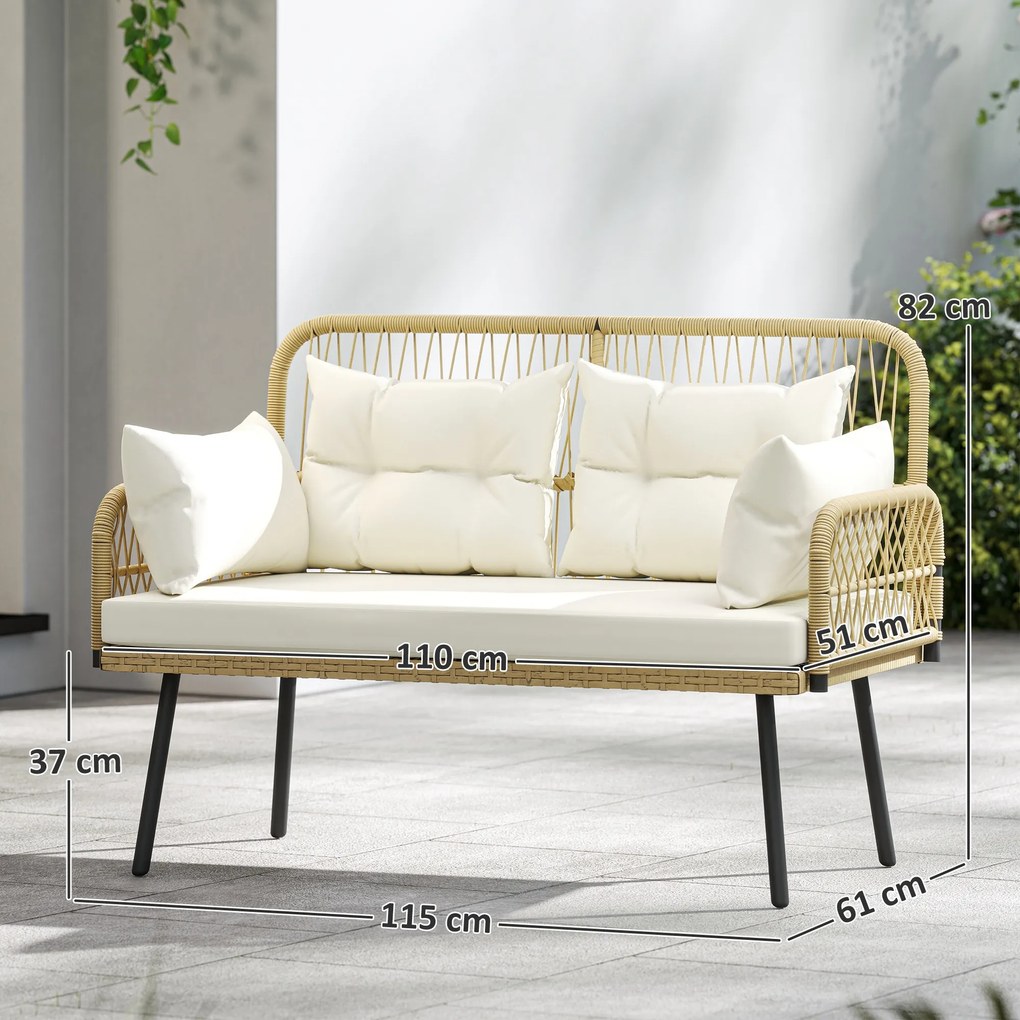 Outsunny Canapea de grădină cu perne Canapea 2 locuri Outdoor Balcon Canapea din ratan Polyrattan 115 x 61 x 82 cm Lemn natural | Aosom Romania