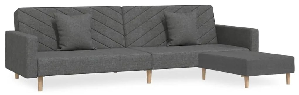 3081820 vidaXL Canapea pat cu 2 locuri, cu 2 perne&taburet, gri închis, textil