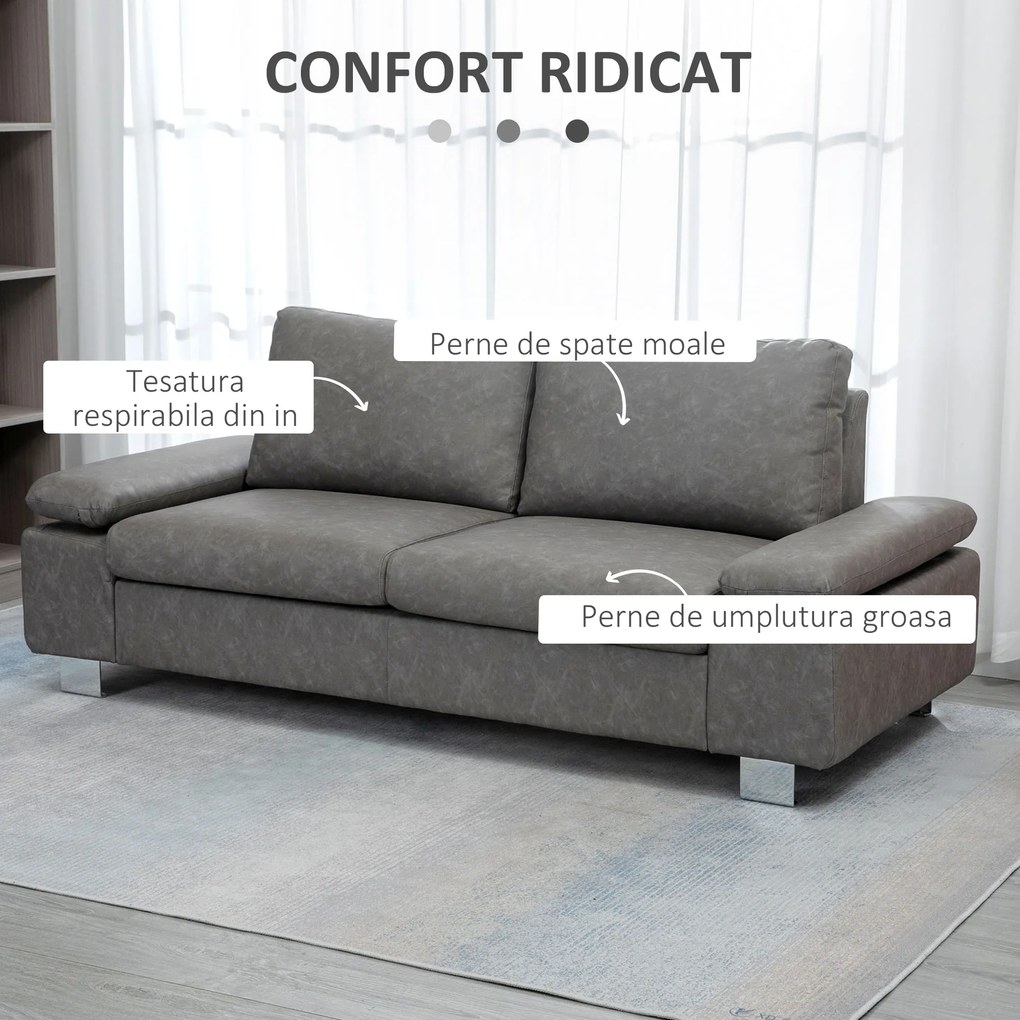 HOMCOM Canapea moderna dubla de lux cu 2 locuri, canapea tapitata cu brate reglabile pentru camera de zi, birou, gri | Aosom Romania