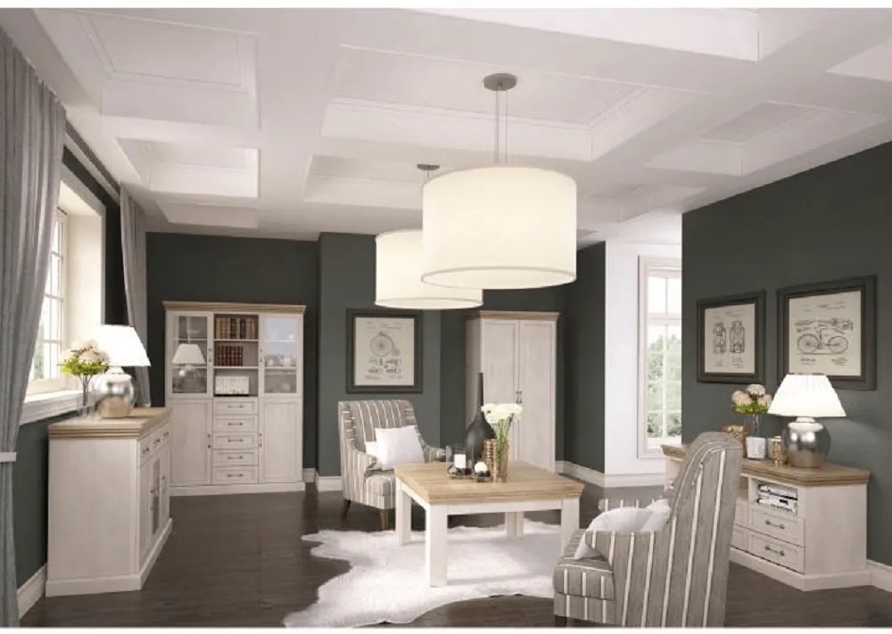 Comodă, 2 uşi cu 5 sertare, pin nordic/stejar sălbatic, ROYAL K2D