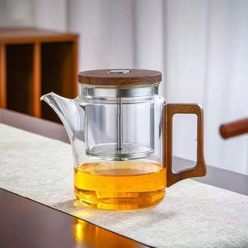 Ceainic , zZEN FLOW,   650 ml cu infuzor si sistem cu buton, sticla borosilicata