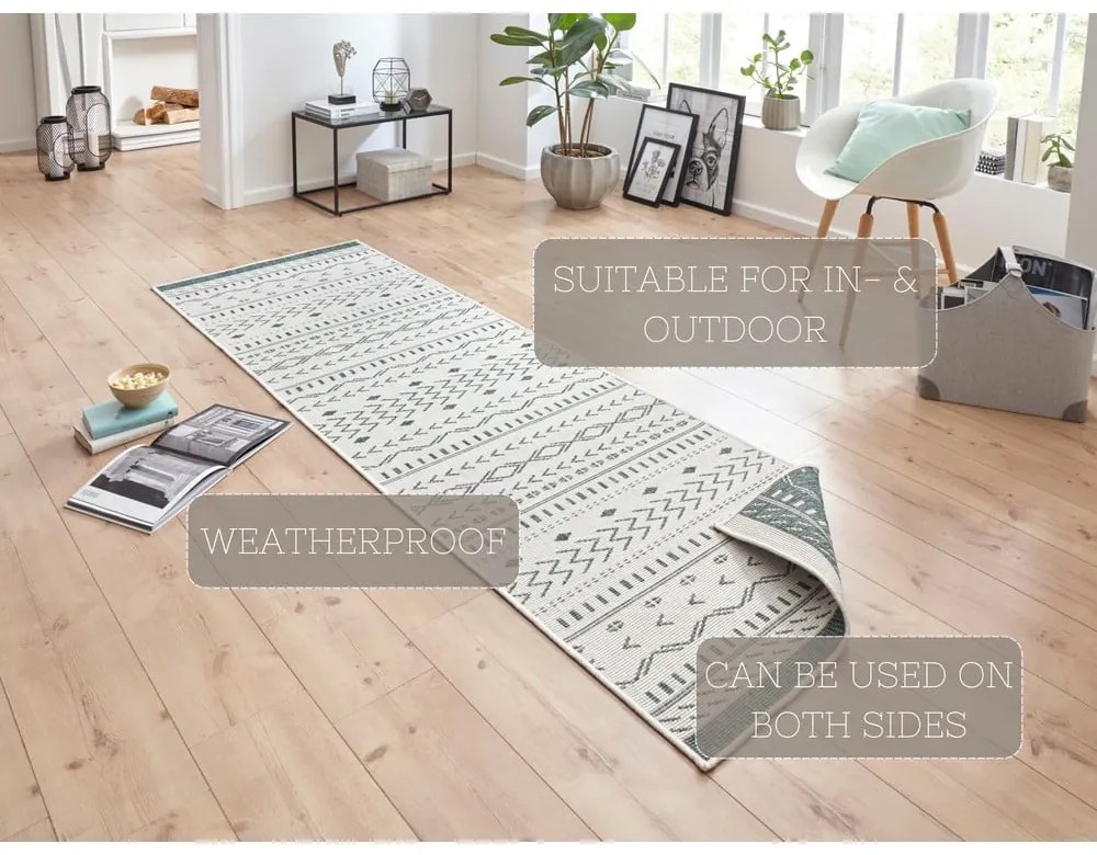 Covor adecvat pentru exterior NORTHRUGS Kuba, 80 x 350 cm, verde-crem