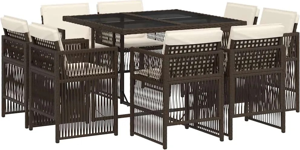 vidaXL Set mobilier de grădină cu perne, 9 piese, maro, poliratan