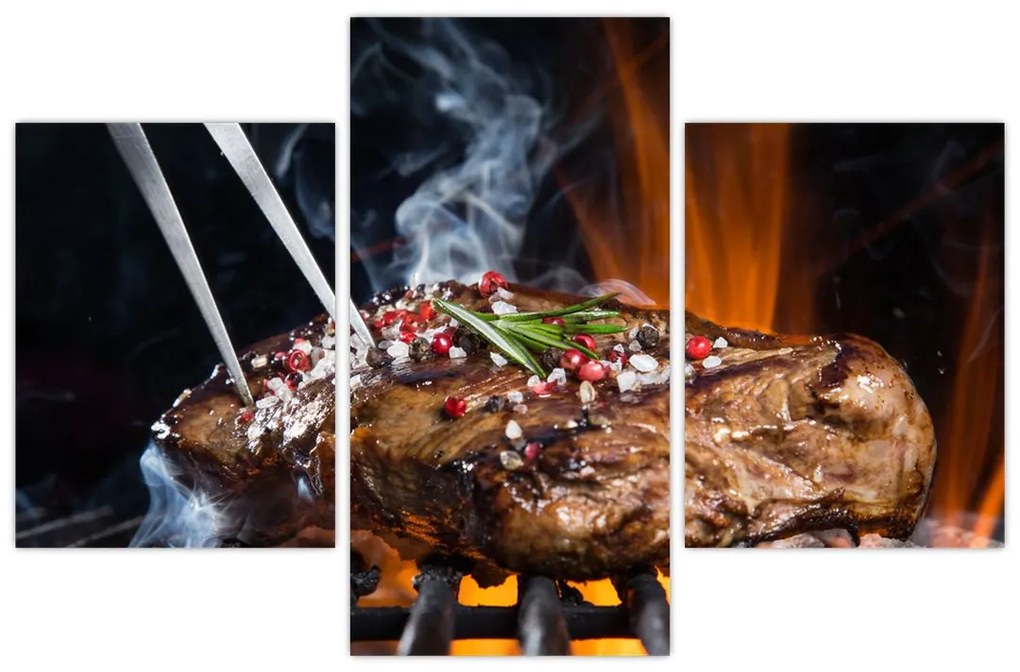 Tablou cu steac pe grill (90x60 cm)
