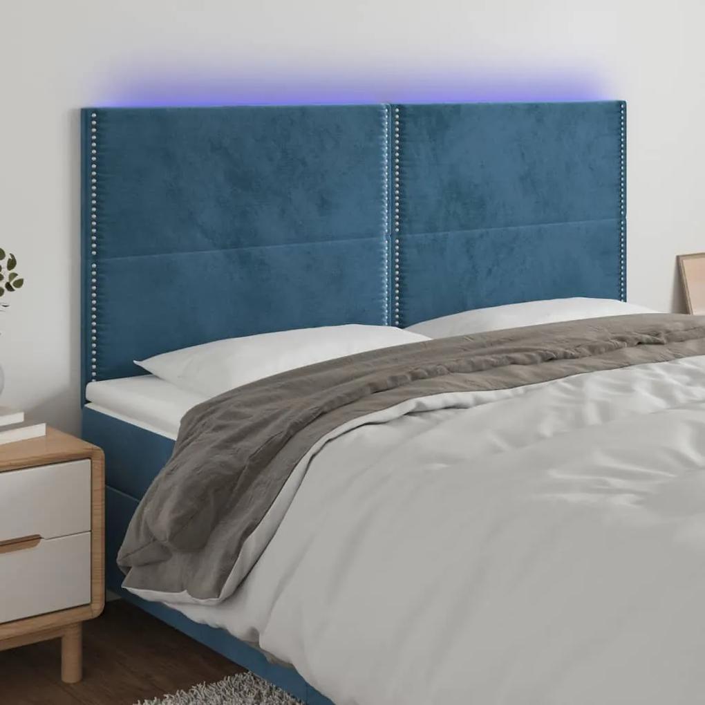 3122354 vidaXL Tăblie de pat cu LED, albastru închis, 200x5x118/128cm catifea