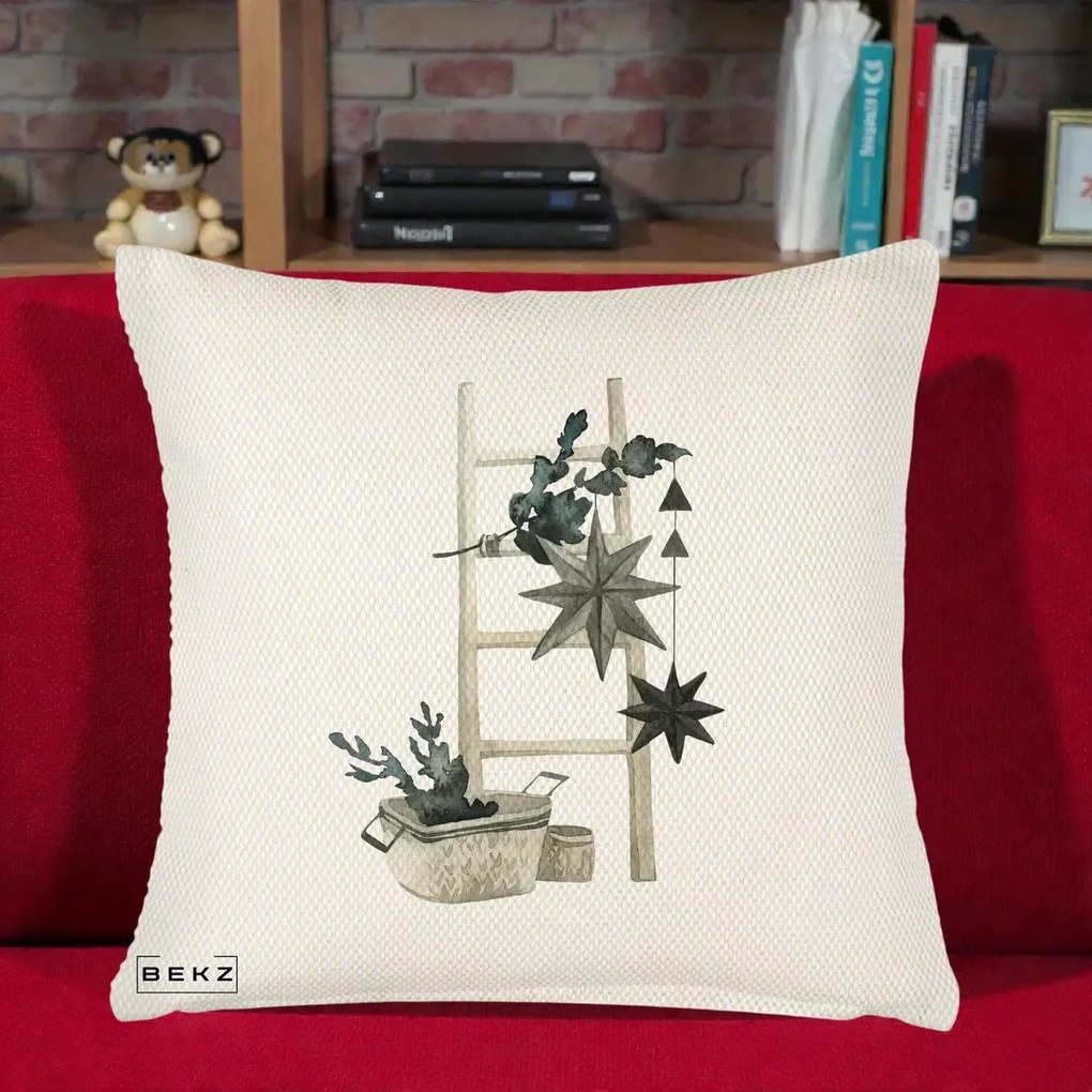 Perna Decorativa Scara Scandinavica cu Stele, 40x40 cm, Crem Reliefat, Husa Detasabila, Perna Inclusa, BEKZ®