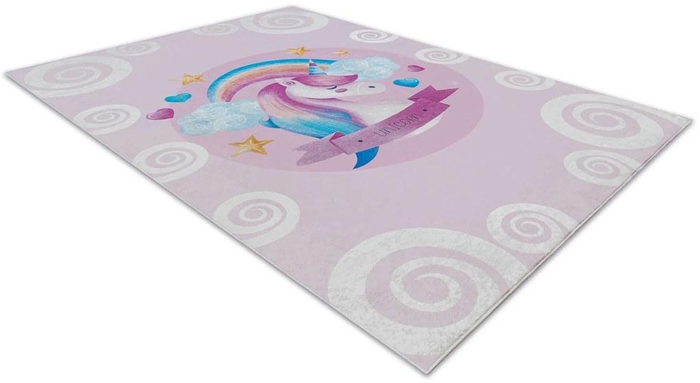 BAMBINO 2533 covor lavabil Inorog, curcubeu pentru copii anti-alunecare - roz