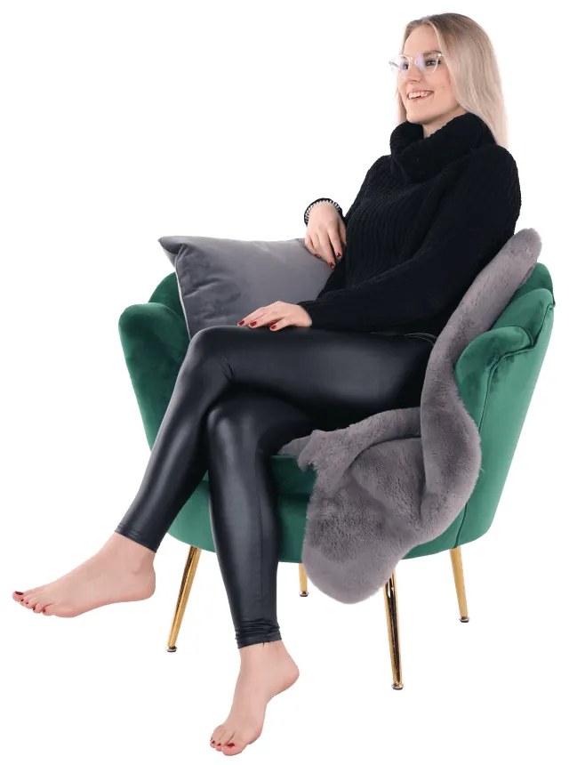 Fotoliu în stil Art-deco, catifea Velvet smarald/crom auriu, NOBLIN