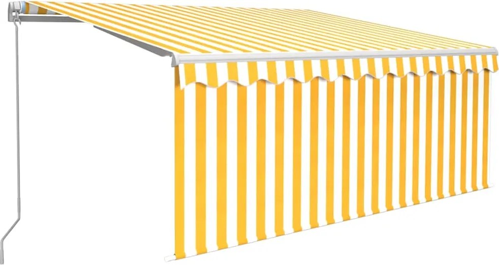 vidaXL Copertină retractabilă manual cu stor, galben&alb, 3,5x2,5 m